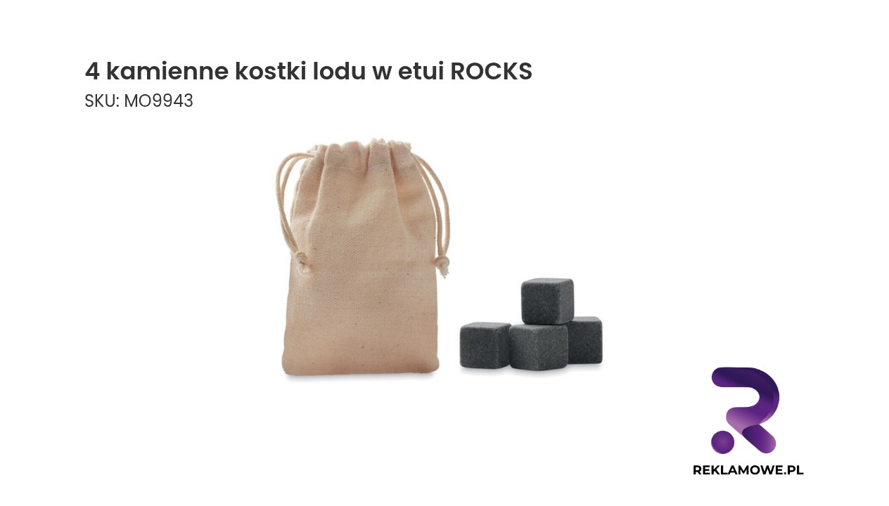 4 kamienne kostki lodu w etui ROCKS – wielorazowe kostki chłodzące do whisky i napojów
