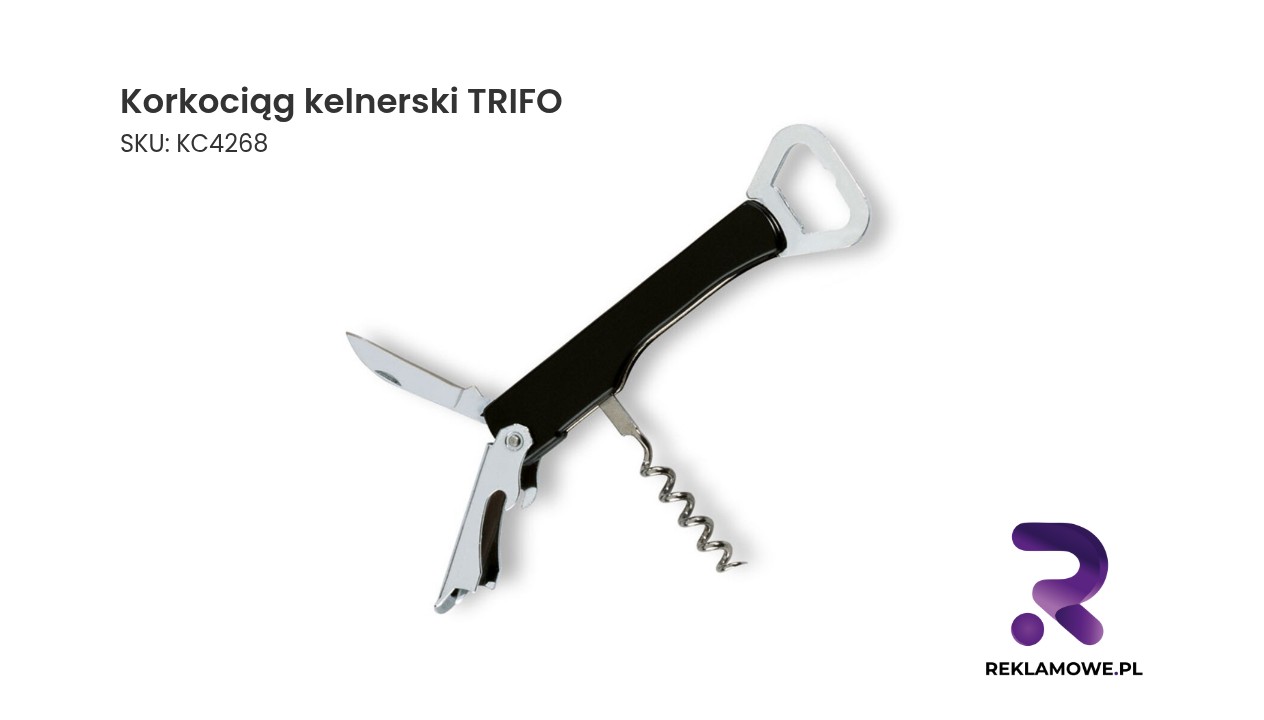 Korkociąg kelnerski TRIFO w kolorze czarnym