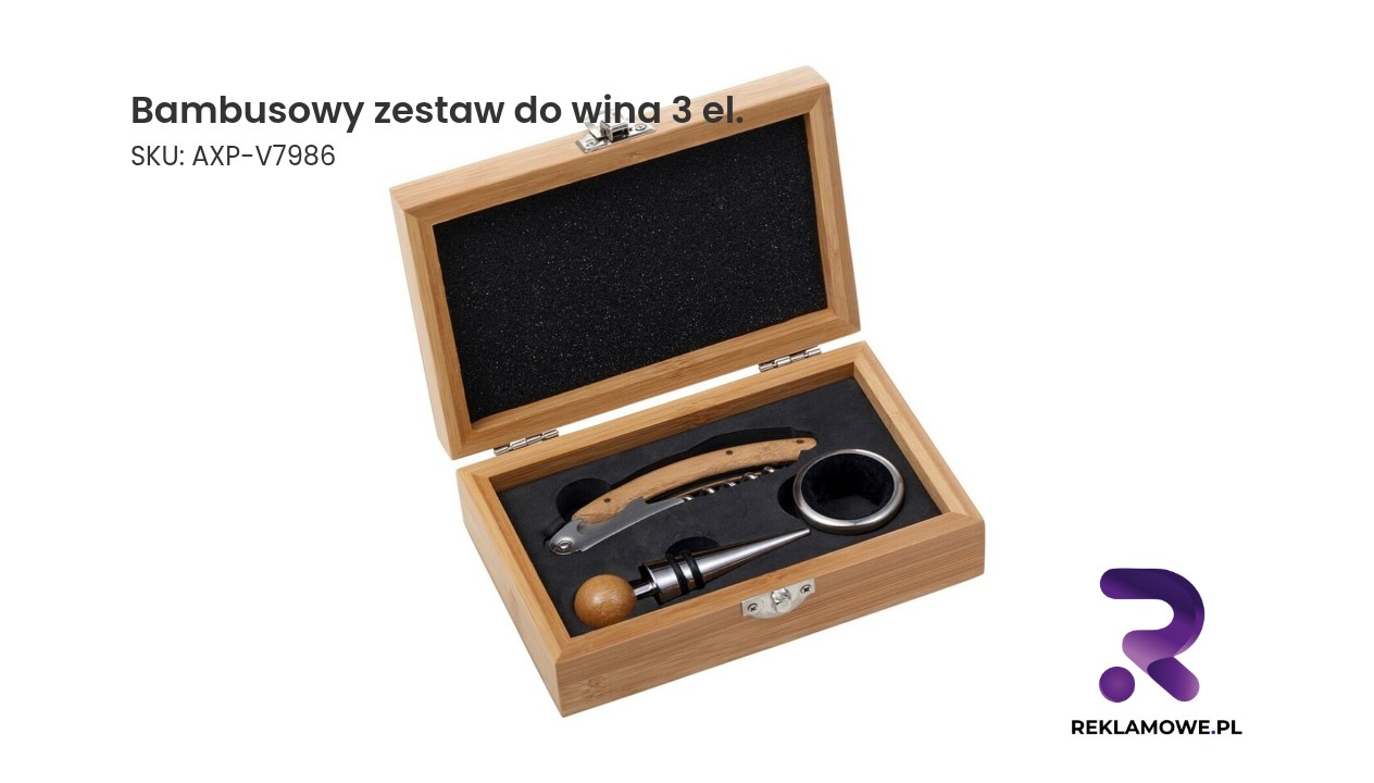 Bambusowy zestaw do wina, 3 el. Bambusowy zestaw do wina 3 elementy – elegancki zestaw akcesoriów do wina