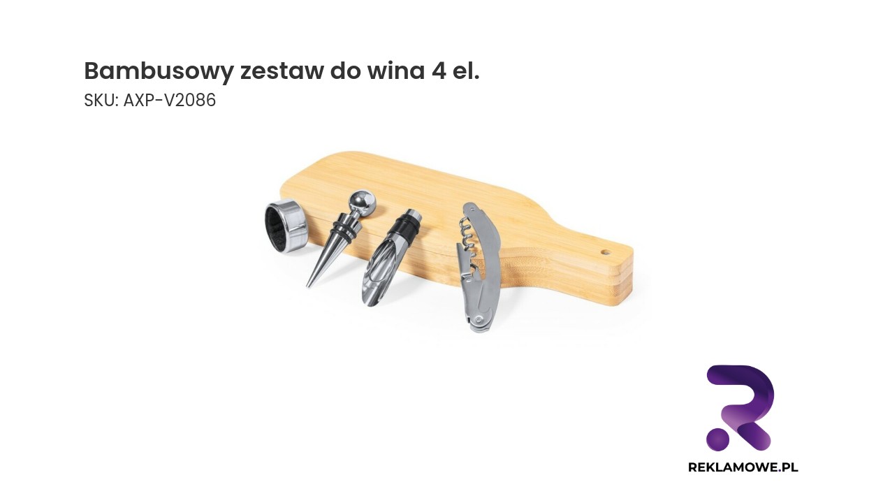 Bambusowy zestaw do wina 4 elementy – elegancki komplet akcesoriów do wina