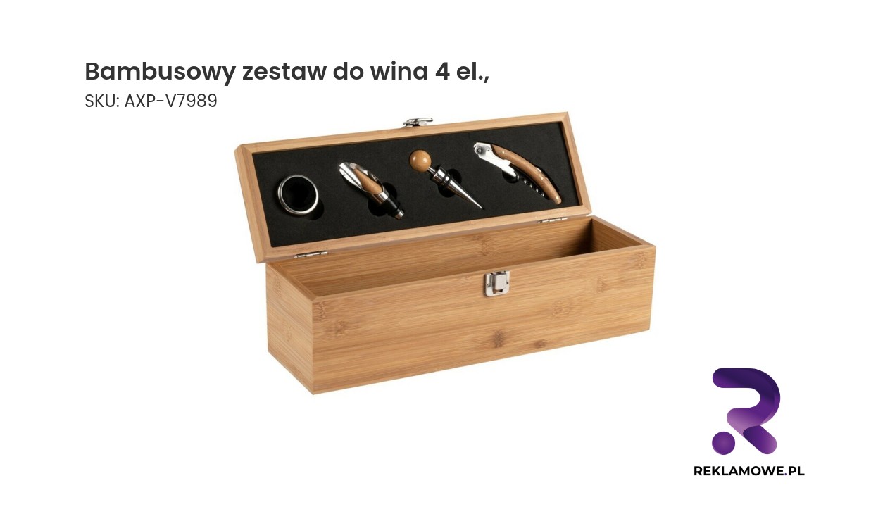 Bambusowy zestaw do wina 4 elementowy w skrzynce