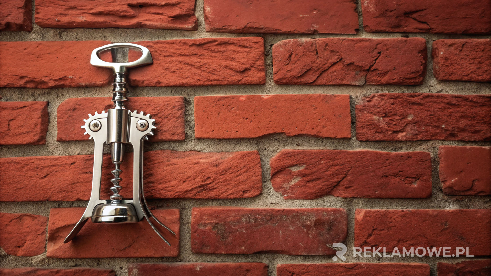 Korkociąg reklamowy na tle winnych butelek