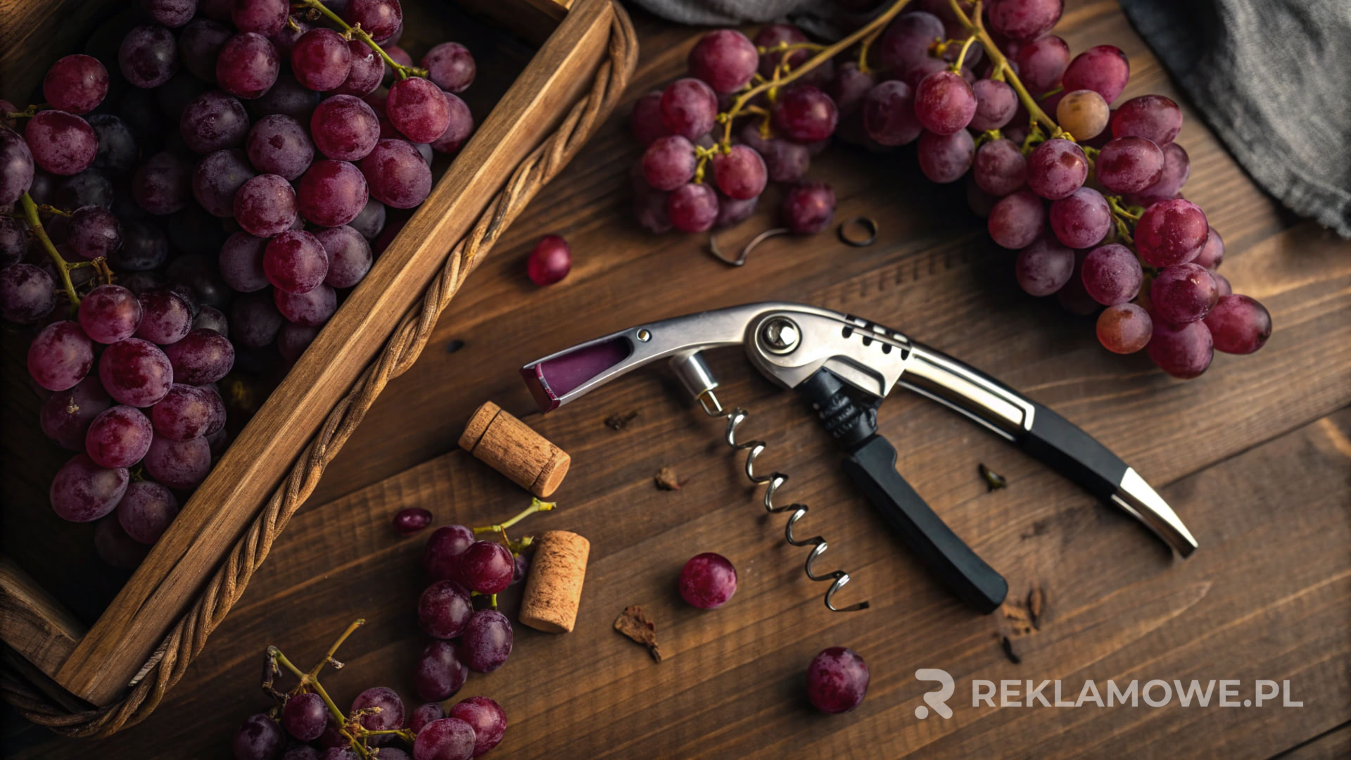 Korkociąg reklamowy na tle różnych materiałów