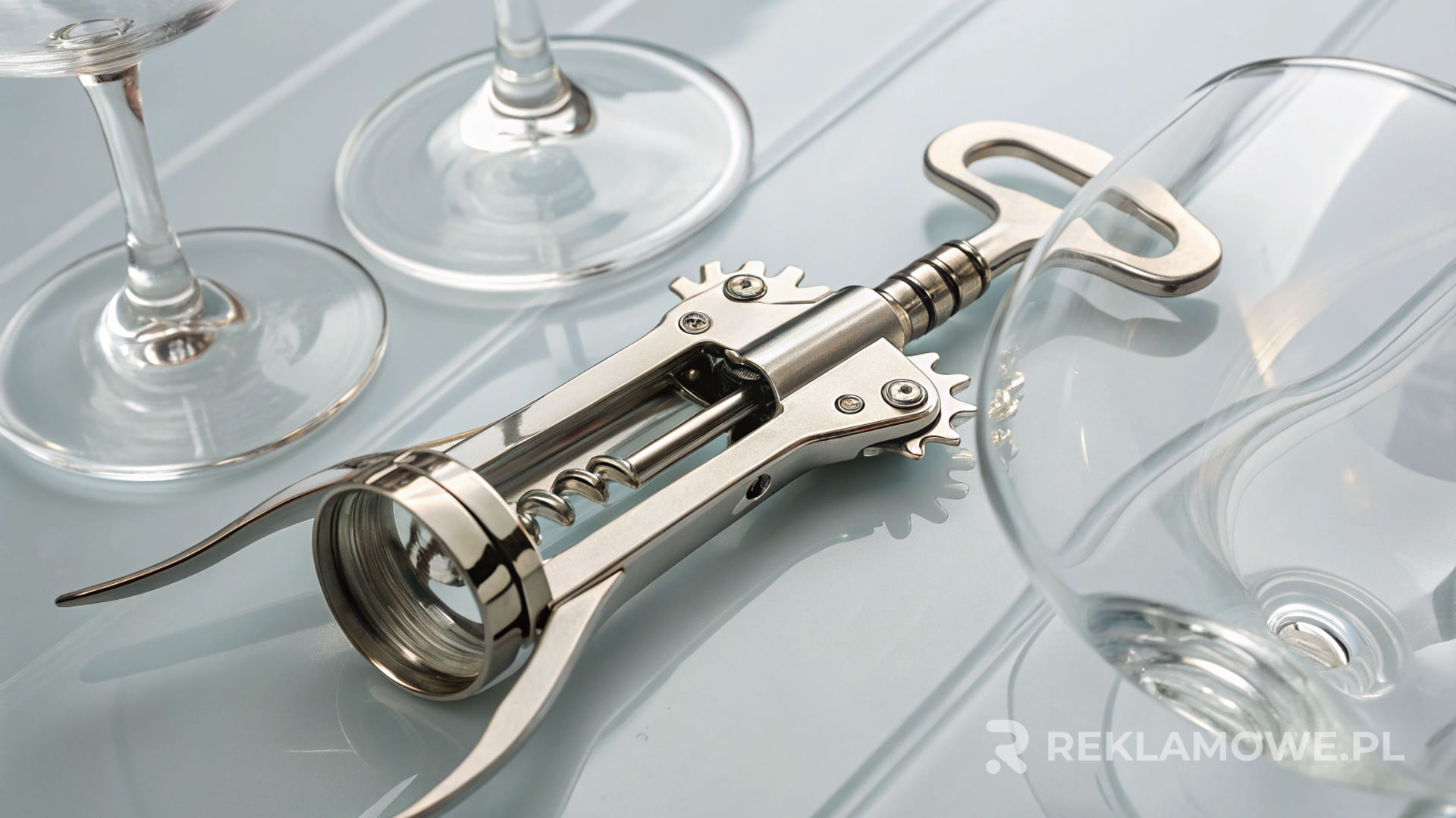 Korkociąg reklamowy na drewnianym stole