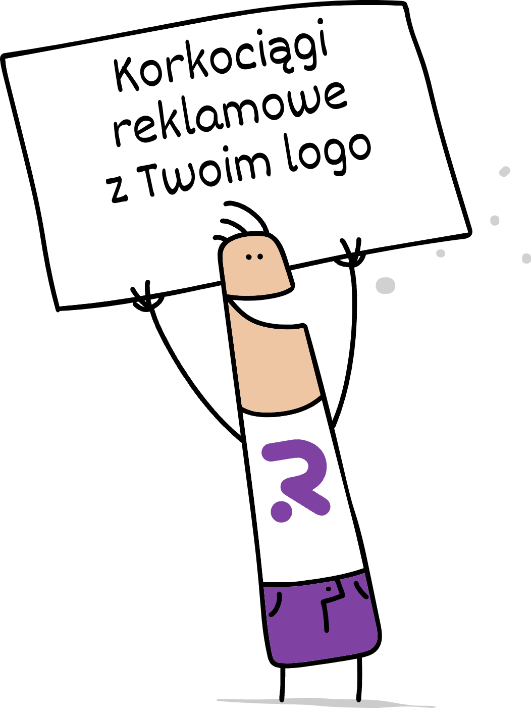 Buddy trzymający napis korkociagi reklamowe z Twoim logo