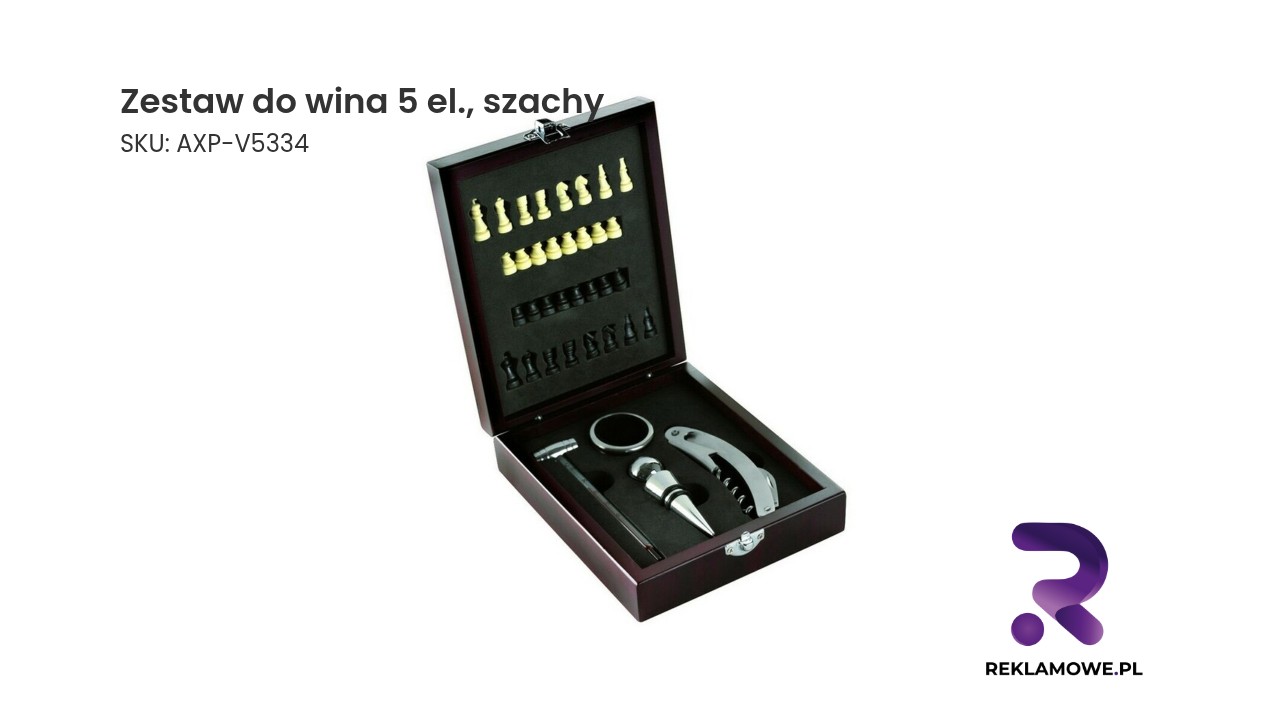 Zestaw do wina 5 elementów ze szachami – elegancki komplet na prezent